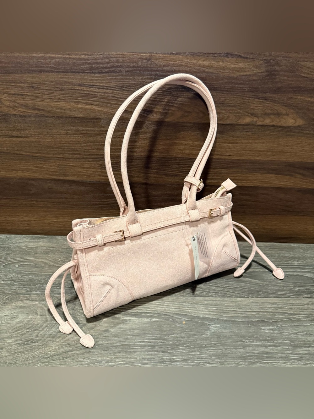 *NWT* anthropologie greer structured blush pink faux-suede buckle shoulder bag